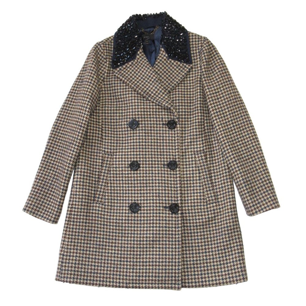 NWT J.Crew Captain Coat in Jeweled Houndstooth Beaded Wool Topcoat 10 $495